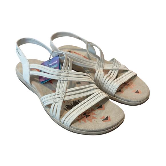 SKECHERS 163023 REGGAE SLIM STRETCH FIT SUNNYSIDE SANDALS WHITE WOMENS SZ 10 - Picture 1 of 7
